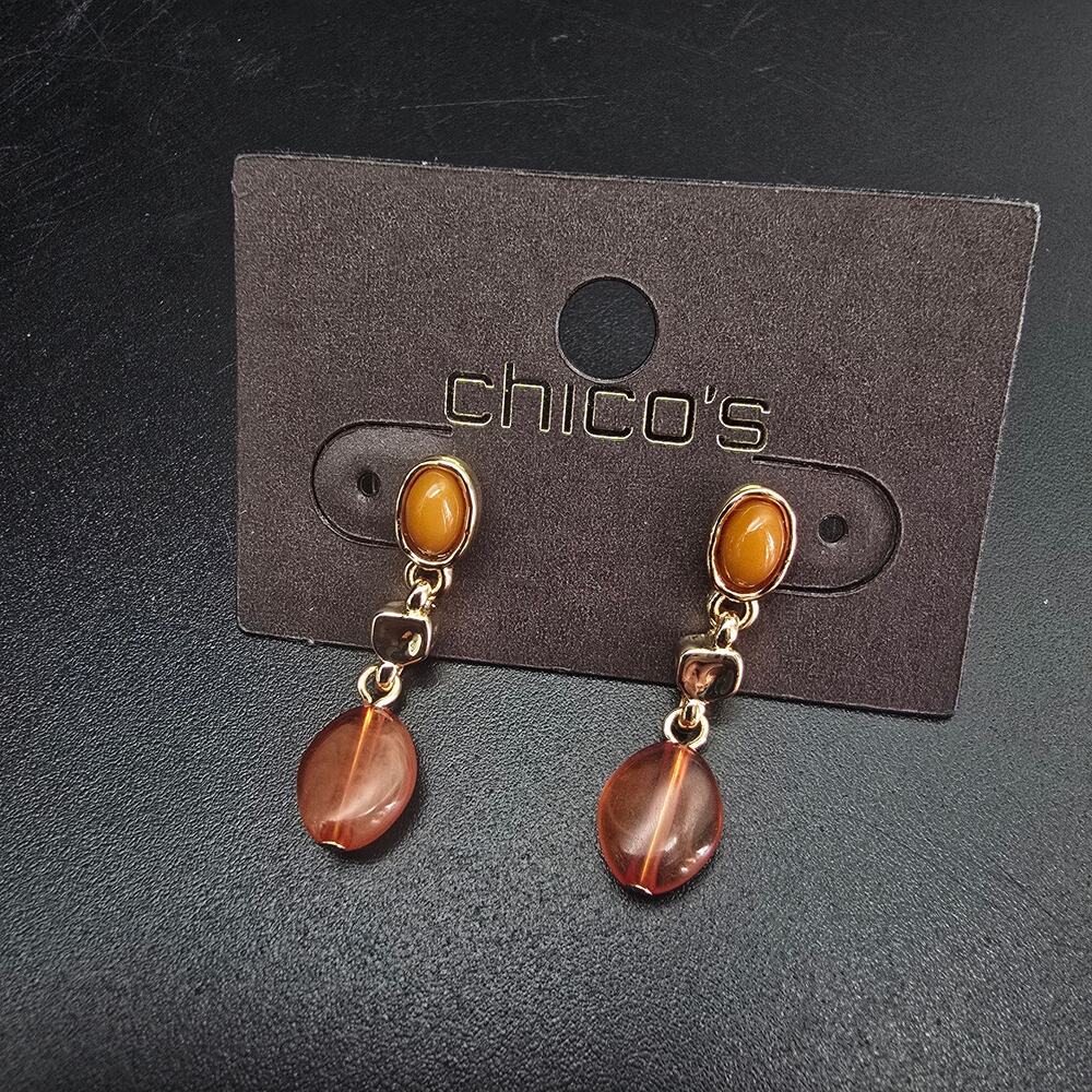 Chico's Orange Gold Tone Dangle Earrings NWT On Card